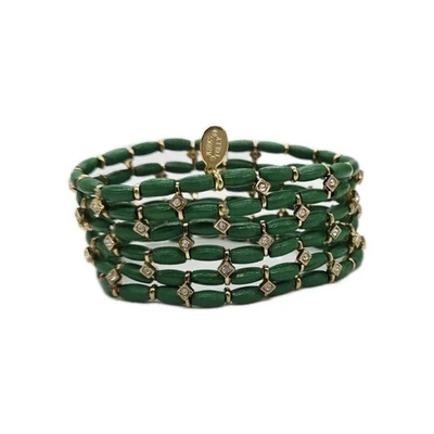 Pulsera Kirks Folly Elástica Tono Dorado Estrás Cuentas Verde Dorado Tono OSFM Foto 1 de 4