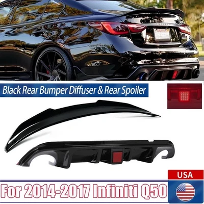 Alerón trasero negro brillante y difusor de parachoques para Infiniti Q50 2014-2017 sedán Foto 1 de 4