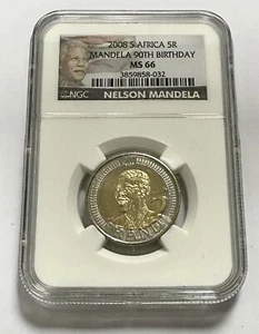 2008 South Africa 5 Rand Nelson Mandela's 90th Birthday Coin NGC MS66 - Picture 1 of 12