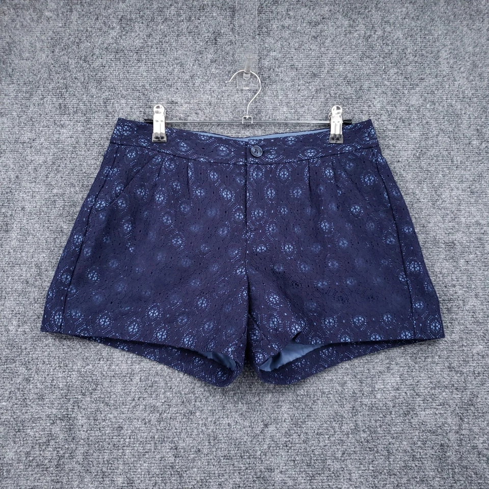 Pantalones Cortos LC Lauren Conrad Mujer 4 Azul Floral Encaje Tiro Medio Plisado Superposición Salón Foto 1 de 4