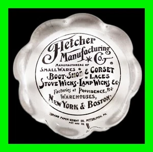 Antique Advertising Glass Paperweight Fletcher Mfg Shoe Lamp Wicks Providence RI - Picture 1 of 5