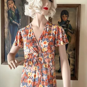 Vintage 1970s Fairycore Wild flower Garden Maxi Dress Night Gown L - Picture 1 of 8