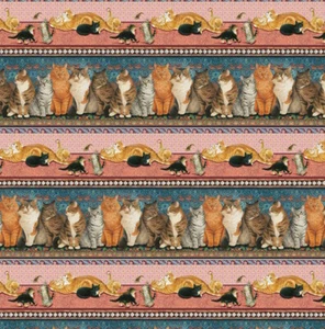 Textiles en blanco - gatos sophisti - rayas borde de gato - rosa, tela BTY - Imagen 1 de 5