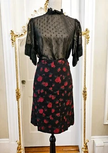 YVES SAINT LAURENT jacquard black skirt with embroidered roses, 36 (FR), XS - Picture 1 of 23