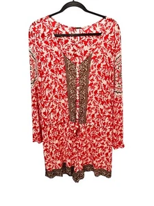 Free People Resort Romper Med Red White Gardenia Medallion Drawstring Drop Waist - Picture 1 of 8