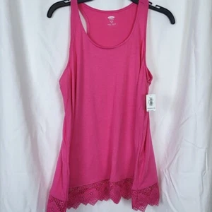 Old Navy Girls Pink Scoop Neck Lace Hem Sleeveless Boho Summer Shirt XL/14 New - Picture 1 of 4