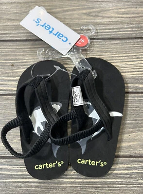 Carters Black Toddler Boys Shark Flip Flops Size 5/6 NWT - Image 1 of 4