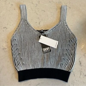 Camiseta sin mangas DKNY cuello en V punto acanalado estilo 100% algodón blanco y negro talla mediana - Imagen 1 de 7