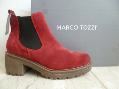 Botas al tobillo Marco Tozzi para mujer de cuero rojo nuevas Foto 1 de 4