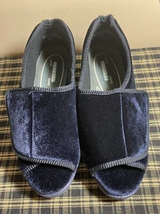 Tender Tootsies Clinic Comfort Slipper Navy Velour Slip On Slippers Shoes #0236 - Picture 1 of 8