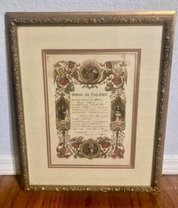 Antique 1867 German Birth Certificate Historical Illinois Gilded Frame Wall Art - Picture 1 of 1