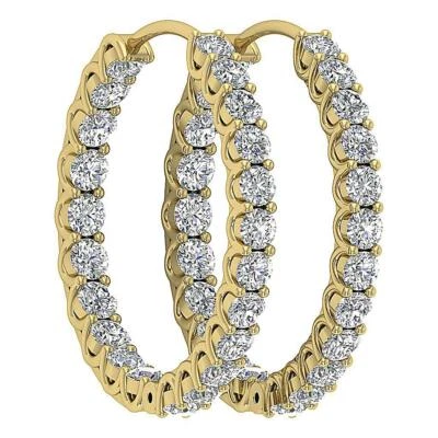 Серьги-кольца I1 G с натуральным бриллиантом 2,30 карата желтое золото 14 карат 0,95 дюйма - Изображение 1 из 4