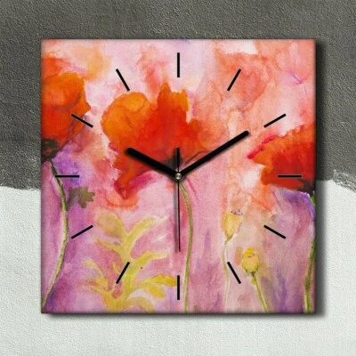 Wandbild Leinwand Bilder mit Uhr 30x30 Gemälde Blumen Mohnblumen Kunst - Bild 1 von 4