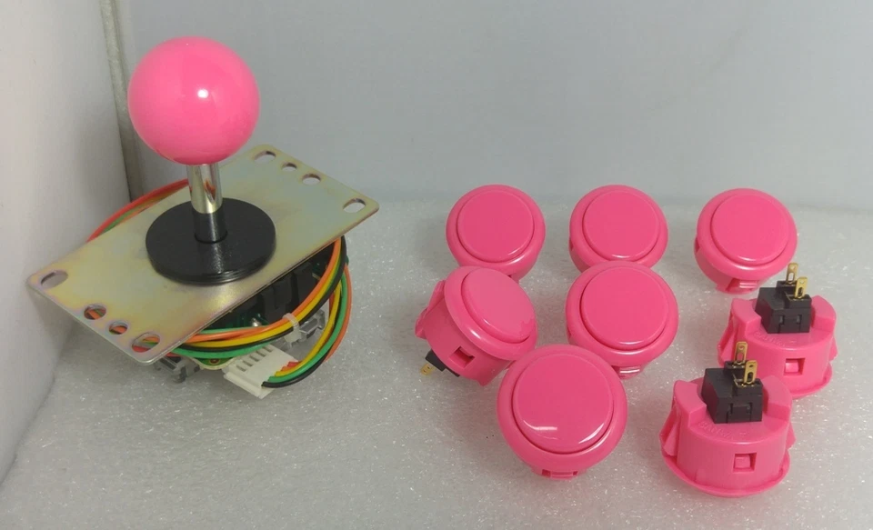 8 pcs Sanwa Genuine Buttons Pink and Joystick OBSF-30 Video Game Arcade Parts - Image 1 of 4