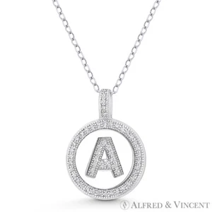 Initial Letter "A" CZ Crystal 925 Sterling Silver Rhodium 20x15mm Circle Pendant - Picture 1 of 1