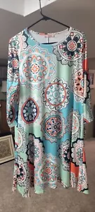 Transit Womens Floral Printed Tunic Shirts 3/4 Roll Sleeve Notch Neck Top Sz XXL - Picture 1 of 4