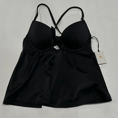 Camiseta tankini para mujer Cabana Light Lift Tie Front - Sombra y orilla negra 34C Foto 1 de 3