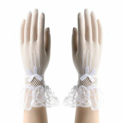 Guantes de punto elásticos altos de encaje para mujer red moño boda novia guantes EE. UU. Foto 1 de 4