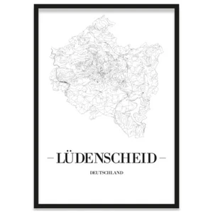 JUNIWORDS Stadtposter, Lüdenscheid, Weiß, Kunstdruck Plan Map - Bild 1 von 7