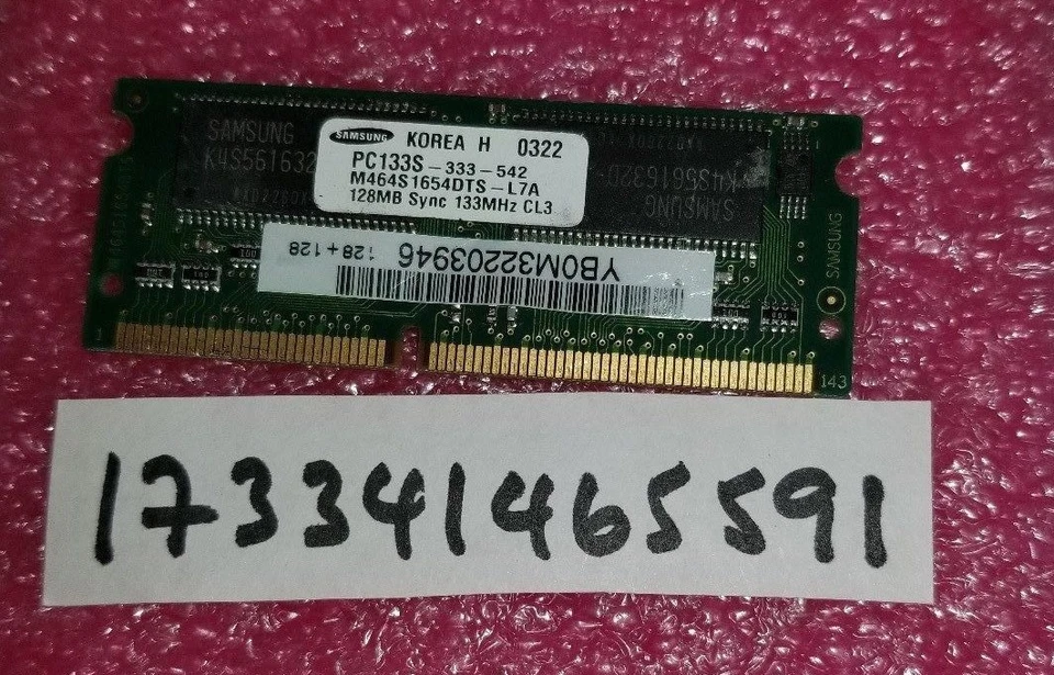 128MB 1RX16 SDR SDRAM SDR PC 133  PC133 CL3  NON-ECC  144PIN  SINGLE RANK 16X16 - Image 1 of 1