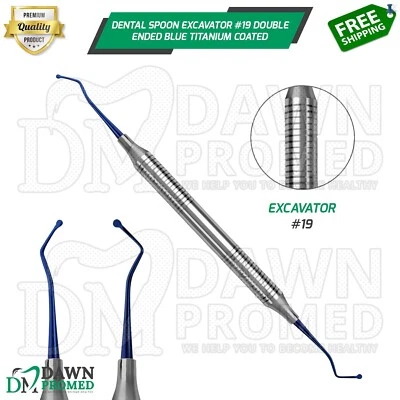 DAWNPROMED Dental Spoon Excavator #19 Double Ended Blue Titanium Coated Instrument German G