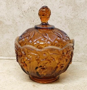 Fenton Lily Of The Valley Glass Candy Dish With Lid Caramel Opalescent - Picture 1 of 19