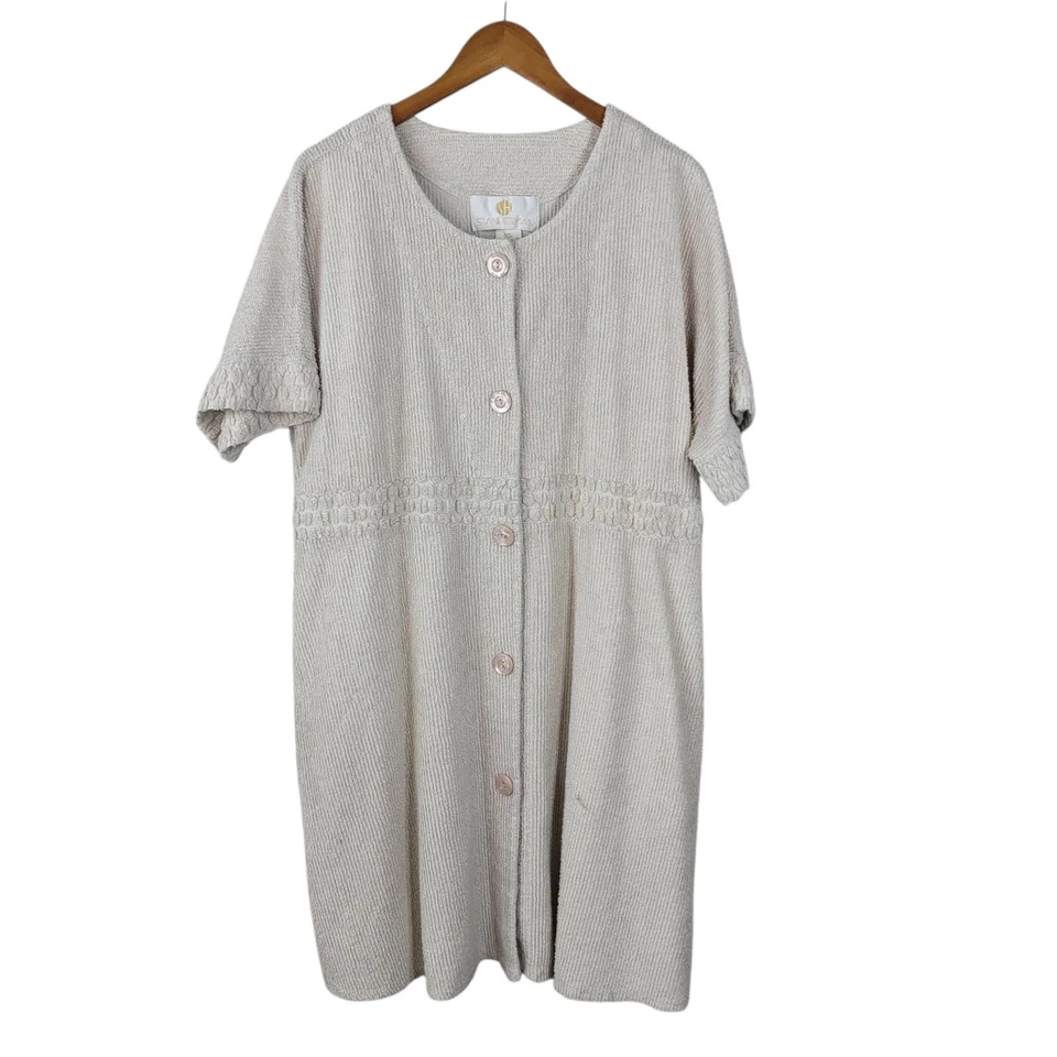 Casaco de casa vintage de chenille mais 2X bolsos capa de natação bege branco JUSTO - Imagem 1 de 4