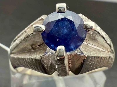 ANILLO RETRO HOMBRE PLATA ESTERLINA .925 ZAFIRO AZUL 2.01 CT TALLA 11, 10GR Foto 1 de 4