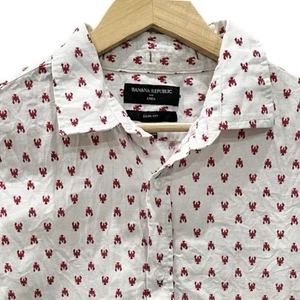Banana Republic Shirt Men’s L Slim Fit Linen S Sleeve Button Up White Lobster - Picture 1 of 7
