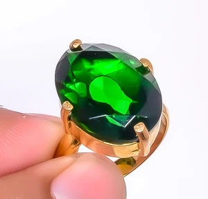 Ring Chromdiopsid Edelstein Antik Design 18 Karat Gelbgold vergoldet Gr.9 R76-699 - Bild 1 von 4