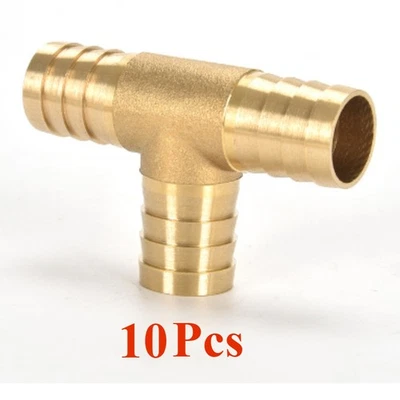 10x Tee3 Way 3/8"10mm Brass Hose Barb Fitting Pipe Tubing Splicer Fuel Water Gas - Image 1 of 2