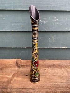 Vintage Hand Painted Floral Pattern 11.5" Metal Tulip Flower Vase - Picture 1 of 12