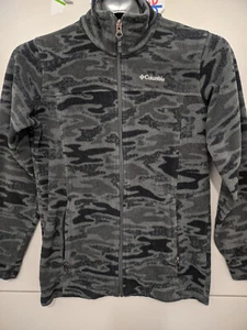 Columbia Jacket Boys L Gray BLK Full Zip Fleece Camo Outdoor Hiking Walk School - Picture 1 of 16
