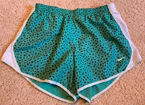 Nike Girl's Dri Fit Athletic Running Shorts Lined Sz Large Teal Green Logo Print - Picture 1 of 4