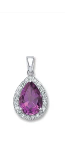 9ct Oro Blanco Amatista y Diamante con Colgante - Imagen 1 de 1