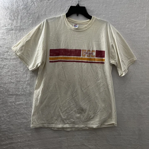 NCAA Vtg USC Trojans Jerzees T Shirt Mens XL White Short Sleeve Crew Neck Cover