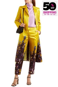 RRP €1317 DRIES VAN NOTEN Satin Long Topcoat FR44 US12 UK16 XXL Floral Yellow - Picture 1 of 7