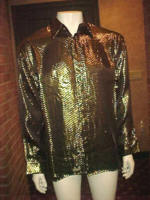 НОВЫЙ С ЯРЛЫКАМИ МУЖСКИЕ SETA ШЕЛК ЧЕРНЫЙ И ЗОЛОТОЙ ЧЕКИ МЕТАЛЛИЧЕСКИЙ РУБАШКА РАЗМЕР XLARGE ТОНКИЙ - Изображение 1 из 4