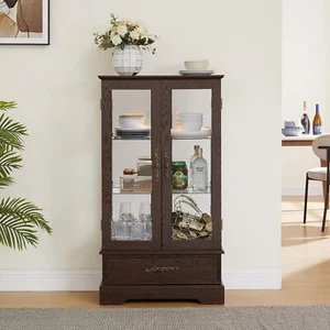 3-Tier Lighted Glass Display Curio Cabinet Case Wine Artwork Display Cabinet - Picture 1 of 96