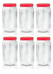 6 X 2000 ml Clear Plastic Storage Jars Containers Canisters Pots Screw Top Herb - Picture 1 of 4