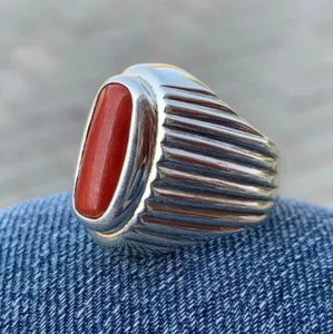 Anillo de piedra de coral rojo natural unisex cápsula de mar profundo coral Marjan regalo musulmán - Imagen 1 de 6