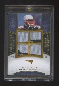 2007 EXQUISITE RANDY MOSS QUAD GAME WORN PATCH LOGO GOLD #ED 14/25 PATRIOTS HOF - Picture 1 of 2