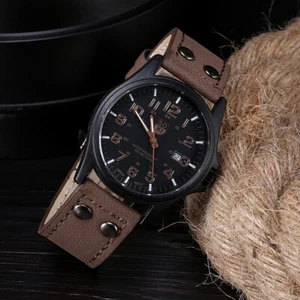 Men's Work Watch Waterproof Date Leather Strap Sport Quartz Valentine's Day Gift - Picture 1 of 3