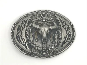 SSI Handcrafted USA Silver Black Metal Buffalo Skull Belt Buckle Native American - Picture 1 of 10