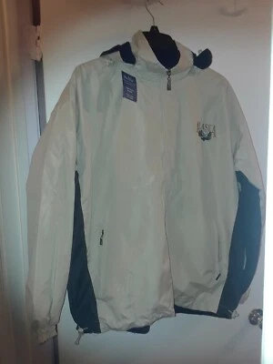 Women's Jacket w/zip off hood-- Reversible (Navy/Tan); SZ L; new w/tags - Image 1 of 4