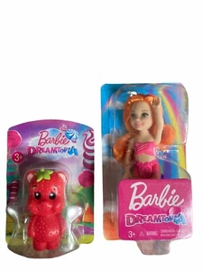 Barbie Dreamtopia Rainbow Cove Mermaid 6" Doll & Strawberry Bear Set Of Two - Picture 1 of 3