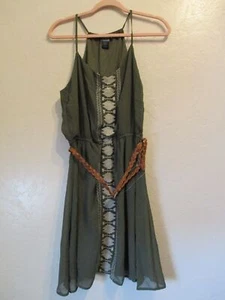 Neu Stoosh Damen Gr. L olivgrün hochgeschlossen Boho Kleid A-Linie Kleid Western - Bild 1 von 4