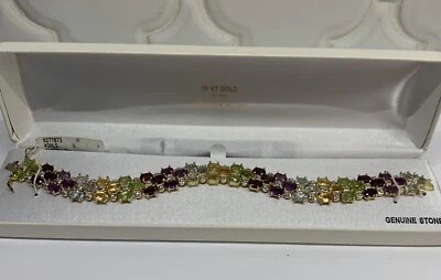 18KT Gold Over Sterling Silver Genuine Stone Tennis  Bracelet - Image 1 of 4