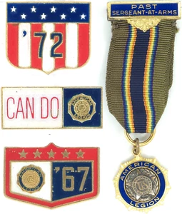 C1969 Vintage American Legion Sergeant Medal Can Do Lapel Pin LOT Patriotic Flag - Picture 1 of 13