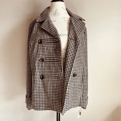 Винтажная двубортная куртка из твидового дерева размер 12 Academia Preppy 90-е новые из старых запасов - Изображение 1 из 4